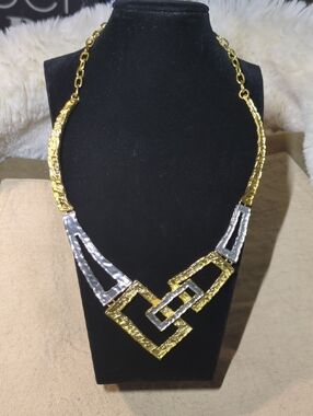Uno Alla Volta Gold& Silver geometric Art Deco Cut- Out Necklace Now Only $100